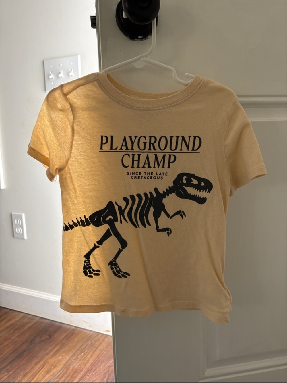 Old Navy Yellow Kids T-Shirt with Dinosaur Skeleton Graphic